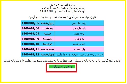 راهنمای تصویری ورود به سایت آزمون آغازین 1400-1401 2