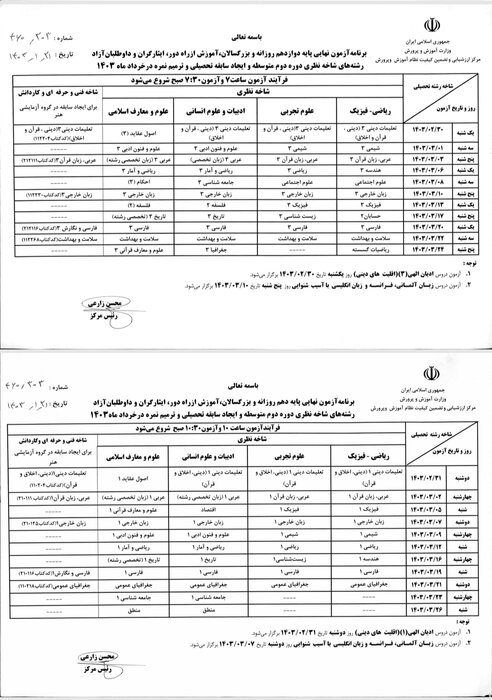 زمان برگزاری امتحانات نهایی نهم 1403 | برنامه امتحان نهایی 2 زمان برگزاری امتحانات نهایی نهم 1403 | برنامه امتحان نهایی 1